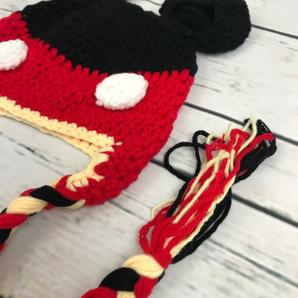 Mickey & Minnie Mouse Crochet Hats with Braided Ties - Picture 6 of 13